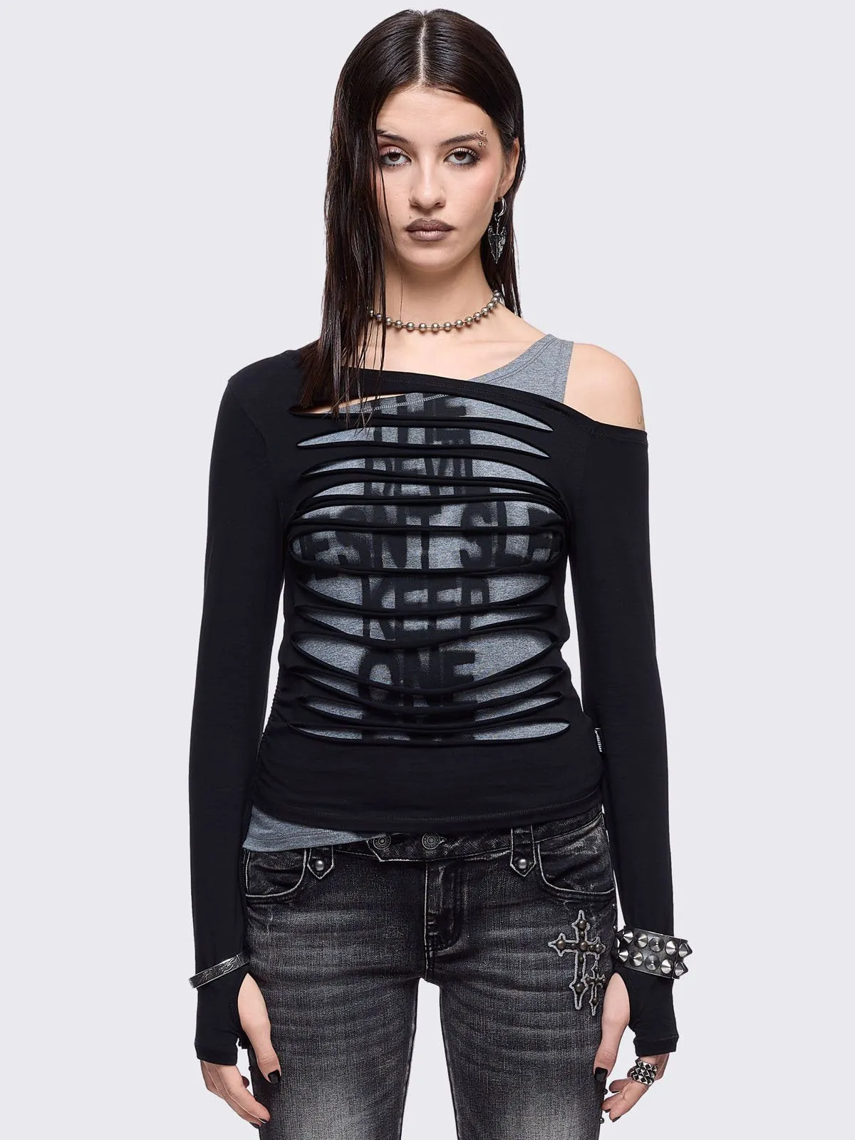 One Eye Open Slashed Top sold by Minga London