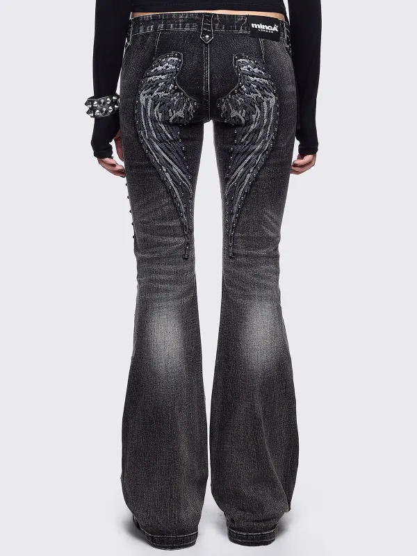 パンツ archive damage flared black denim pants Holy Damage Flared Jeans | Parallel