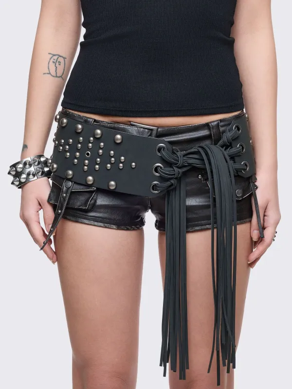 Petra Black Fringe Belt sold by Minga London