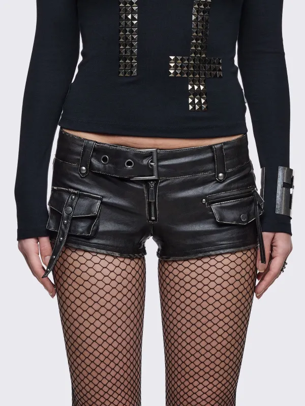 Vandal Vegan Leather Hot Pants sold by Minga London
