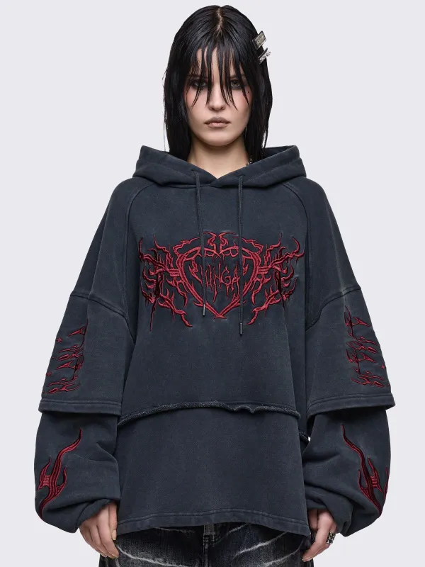 Bloody Heart Layered Hoodie sold by Minga London