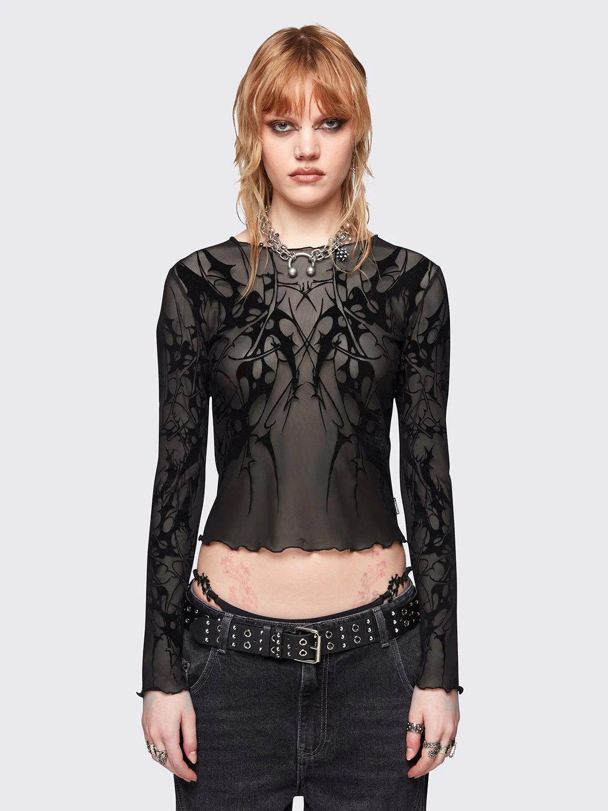 Cryptic Grey Mesh Top sold by Minga London