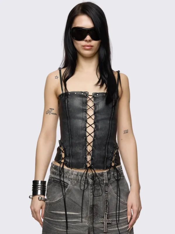 Jessie Vegan Leather Corset Top made by Minga London