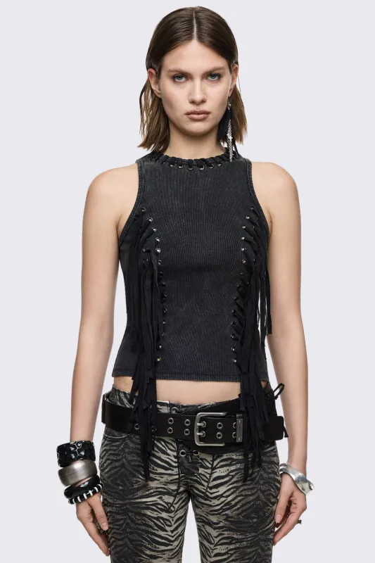 Anya Fringe Vest Top made by Minga London