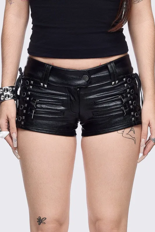 Savage Mini Vegan Leather Shorts made by Minga London