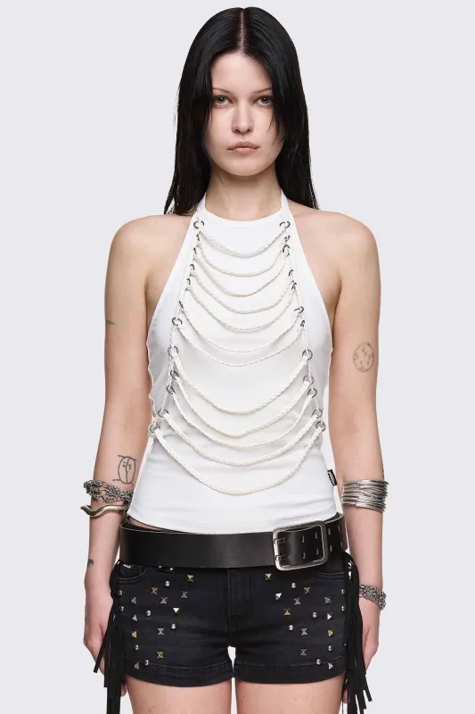 Unravel White Halter Top made by Minga London