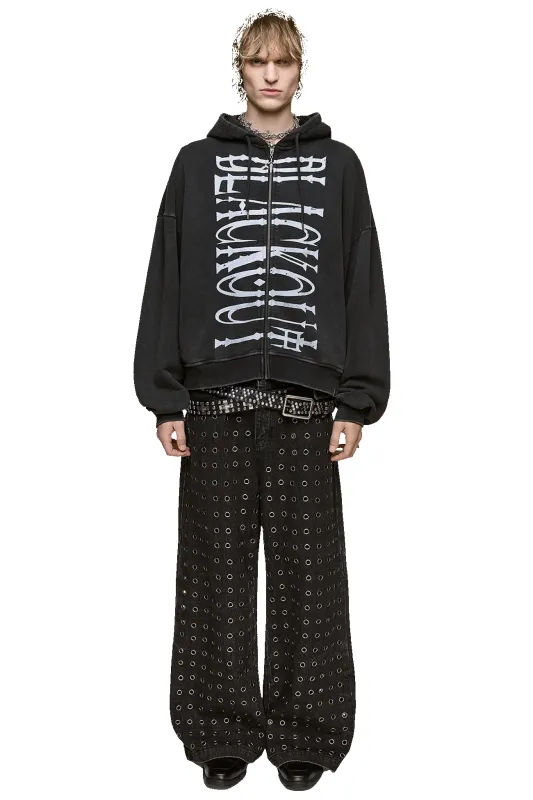 Blackout Washed Zip Up Hoodie made by Minga London