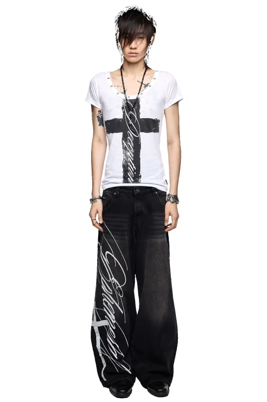 Ephemeral Graphic Baggy Jeans made by Minga London