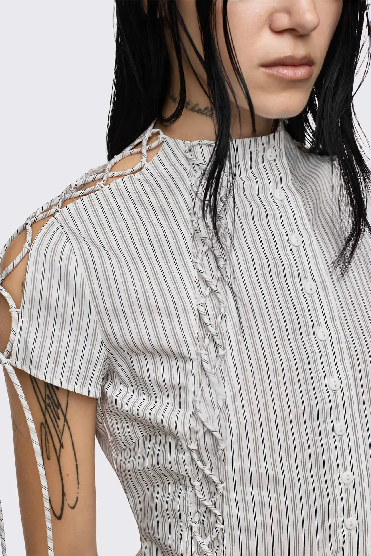 Sweet Ruin Striped Lace-Up Blouse sold by Minga London product image thumbnail 3