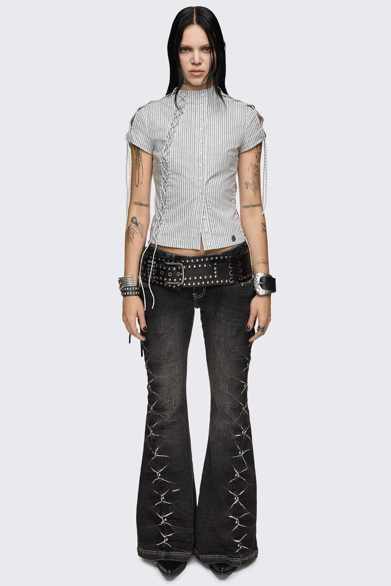 Sweet Ruin Striped Lace-Up Blouse sold by Minga London product image thumbnail 2