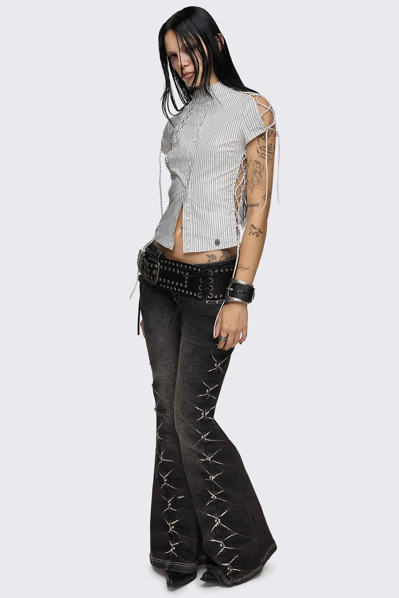 Sweet Ruin Striped Lace-Up Blouse sold by Minga London product image thumbnail 5