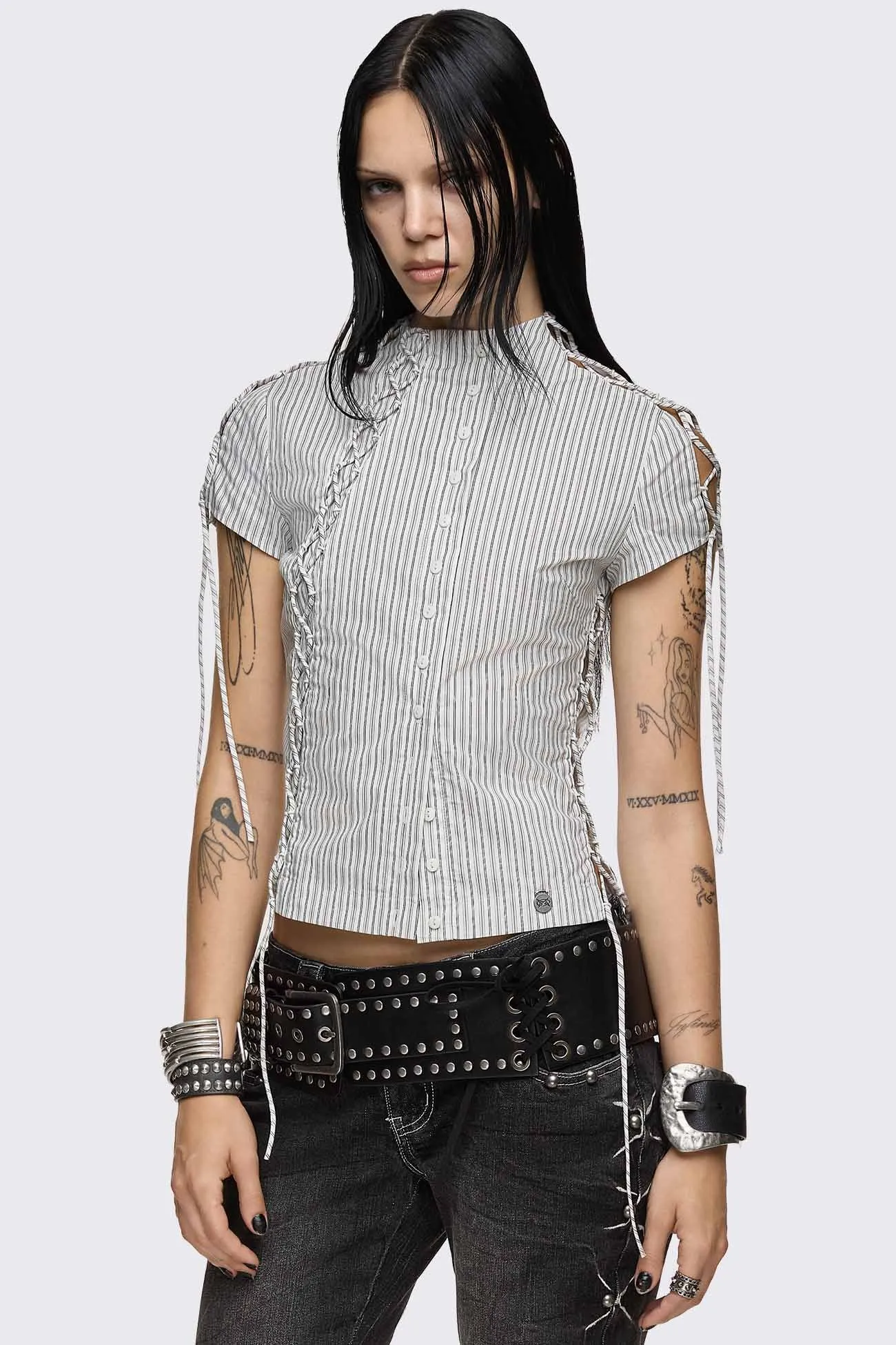 Sweet Ruin Striped Lace-Up Blouse sold by Minga London product image thumbnail 4