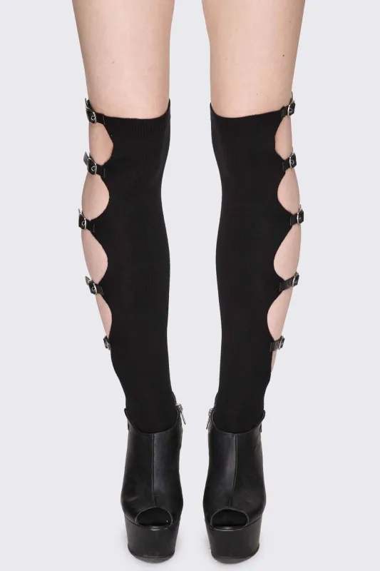 Shutdown Knee Buckle Straps High Socks made by Minga London