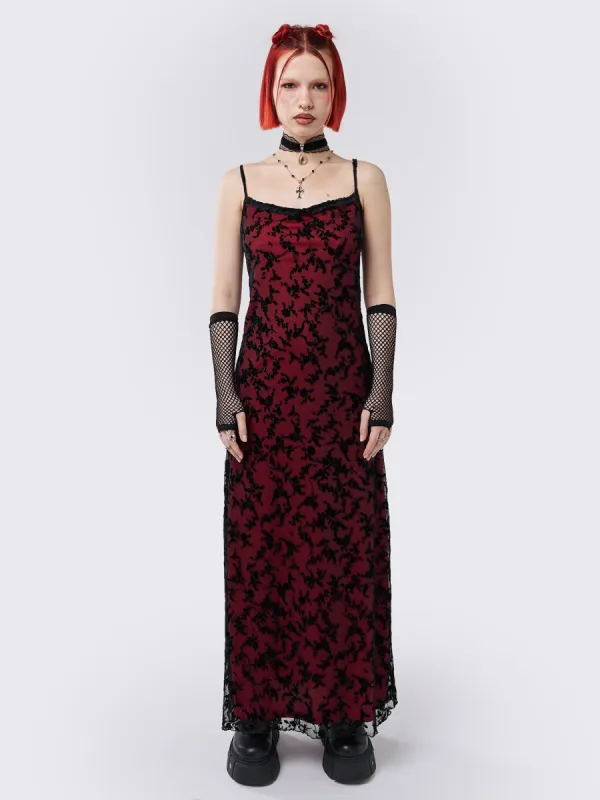 Titania Red Mesh Maxi Dress sold by Minga London