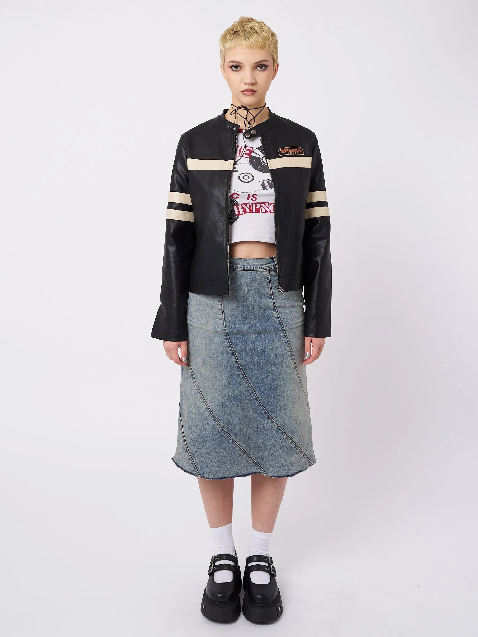 Chiara Black Vegan Racer Jacket sold by Minga London product image thumbnail 2