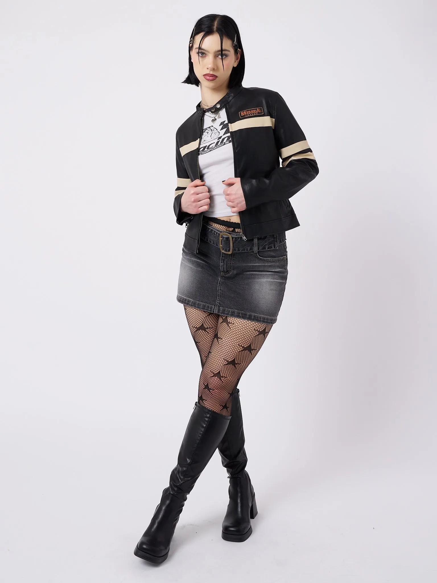 Chiara Black Vegan Racer Jacket sold by Minga London product image thumbnail 5
