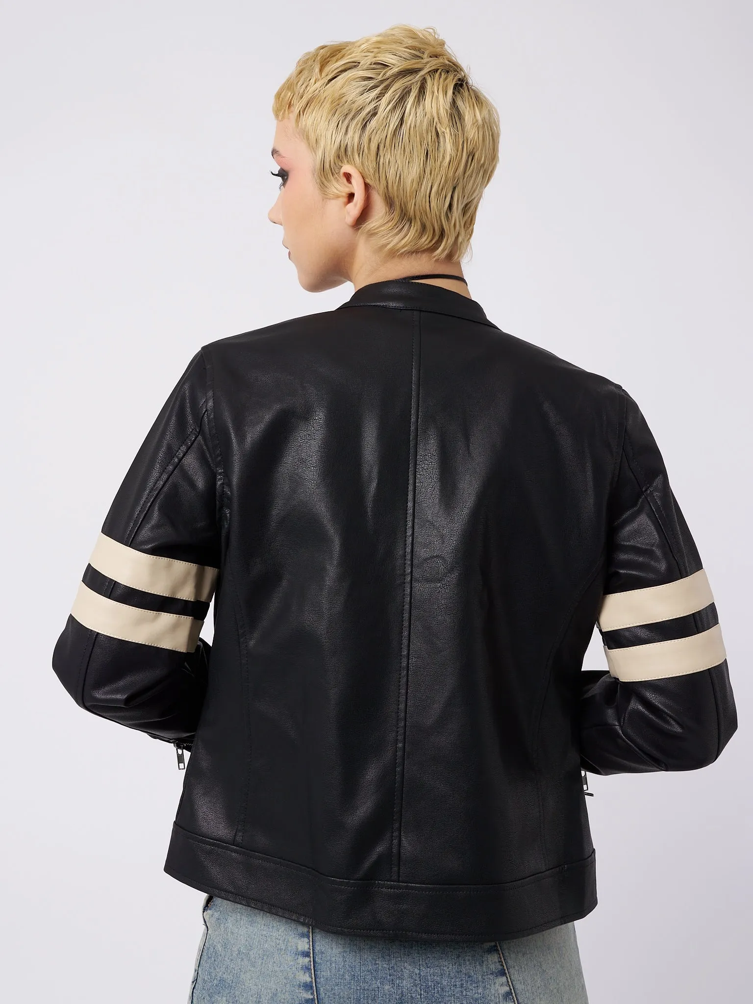 Chiara Black Vegan Racer Jacket sold by Minga London product image thumbnail 4