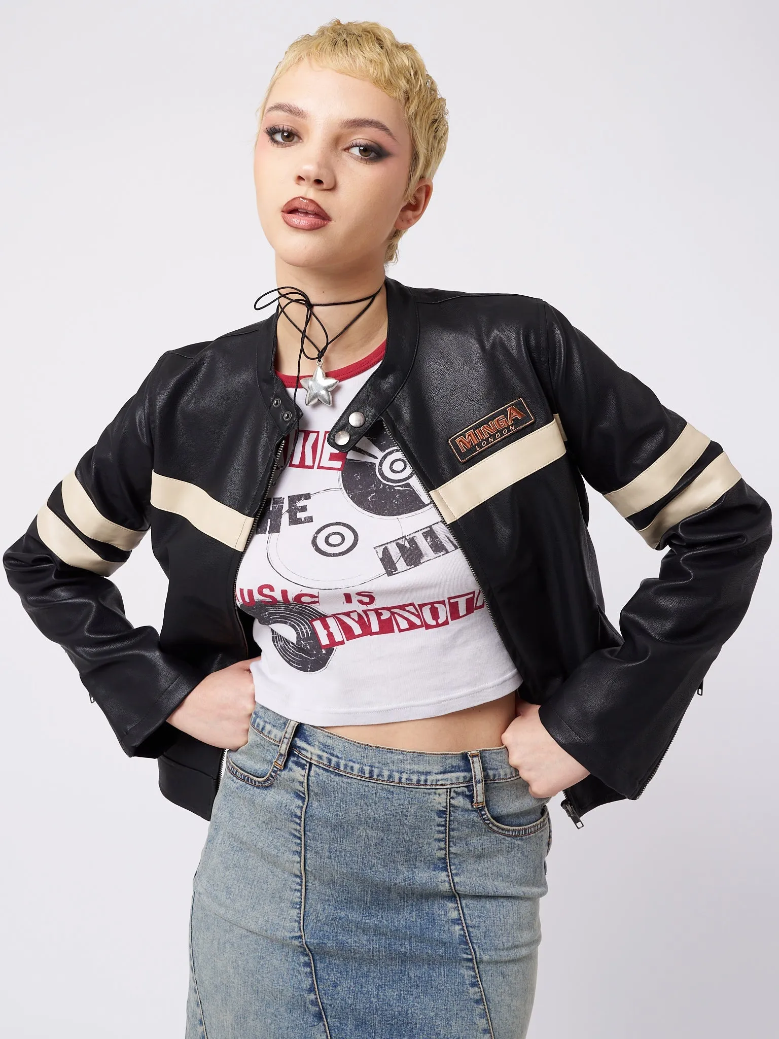 Chiara Black Vegan Racer Jacket sold by Minga London product image thumbnail 3