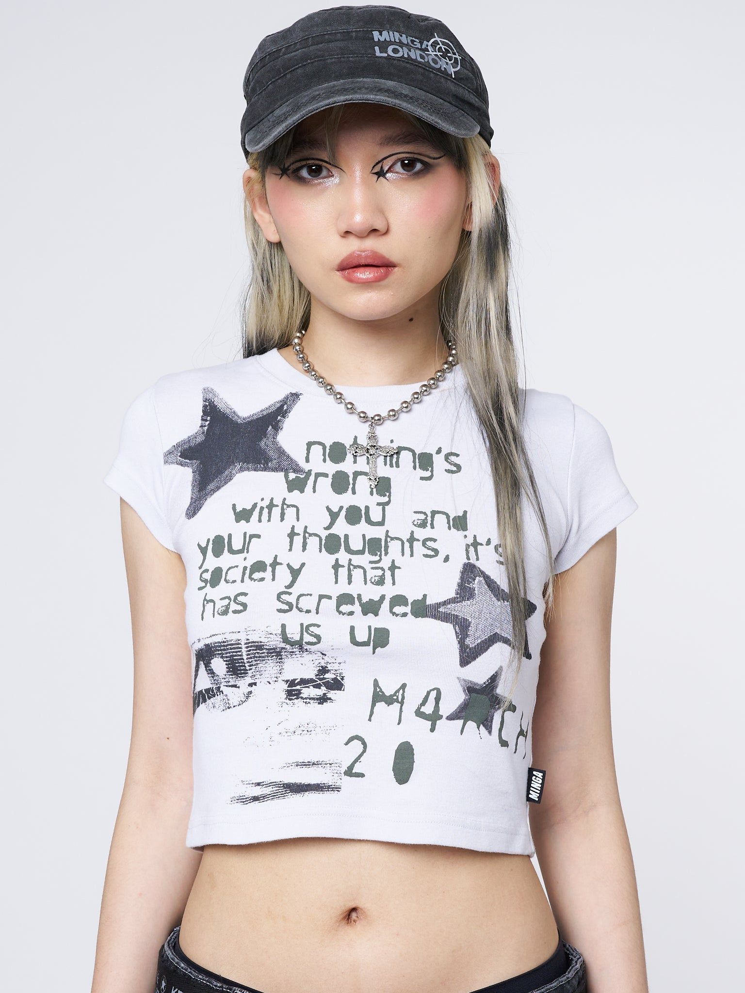Society Star Graphic Baby Tee sold by Minga London