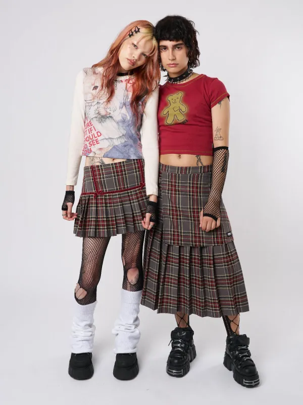 Laurie Pleated Tartan Midi Skirt sold by Minga London