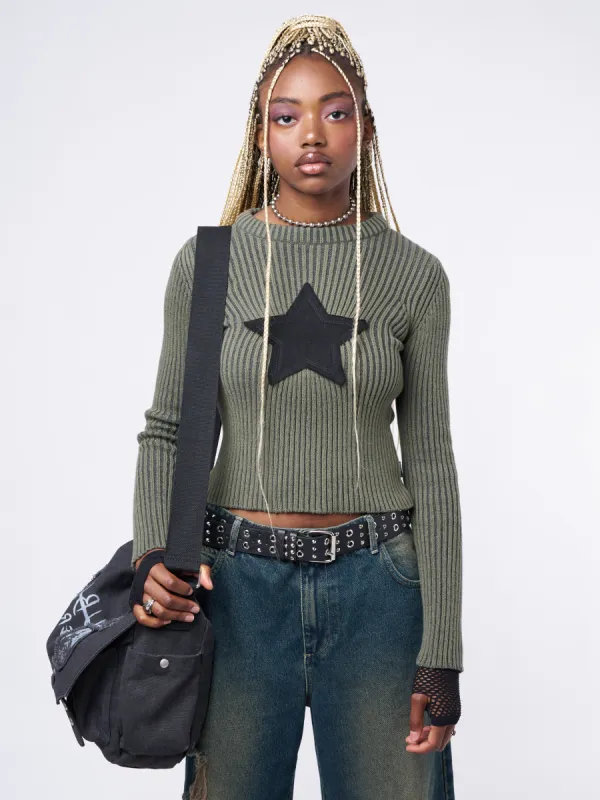 Star! Green Chunky Knit Jumper made by Minga London