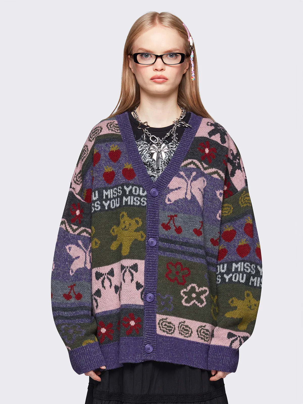 Miss You Jacquard Cardigan sold by Minga London