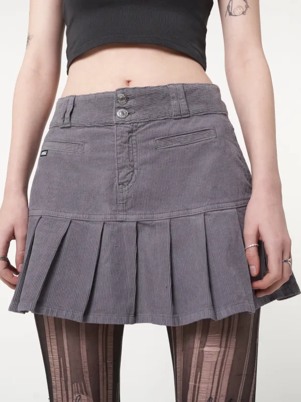Grey Corduroy Pleated Mini Skirt sold by Minga London