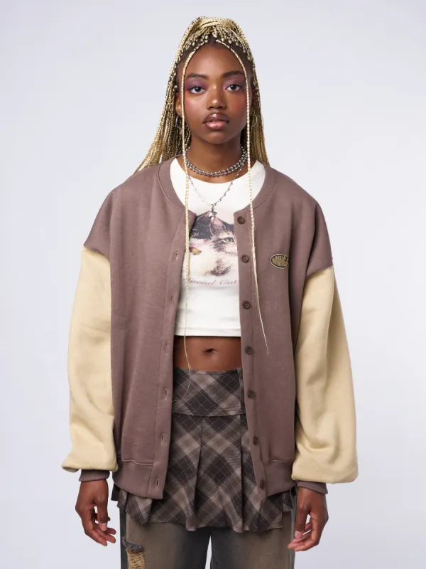Brown Beige Colour Block Bomber Jacket made by Minga London