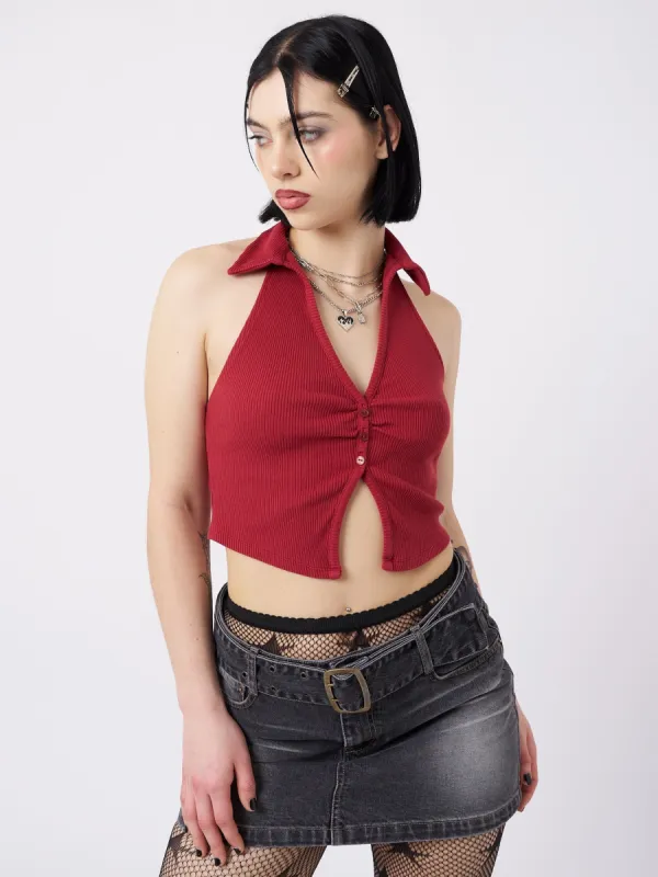 Raya Red Halter Neck Collar Top sold by Minga London