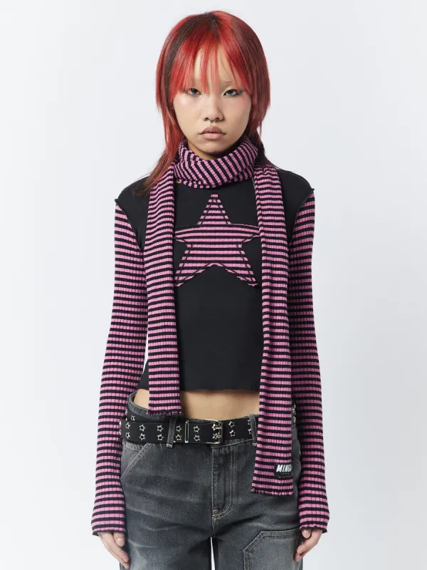 Girlfriend Stripes Pink Black Scarf sold by Minga London