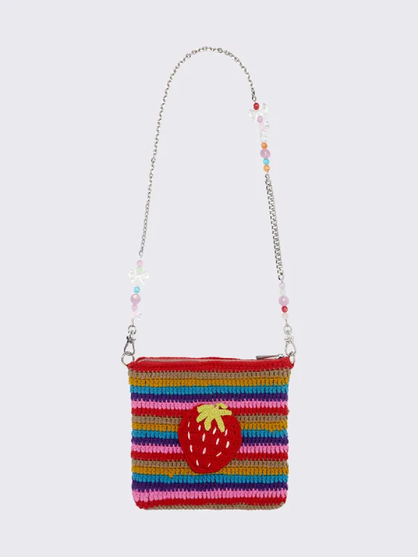 Berry Rainbow Striped Crochet Bag sold by Minga London