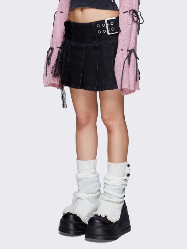 Chloe Black Denim Pleated Mini Skirt sold by Minga London