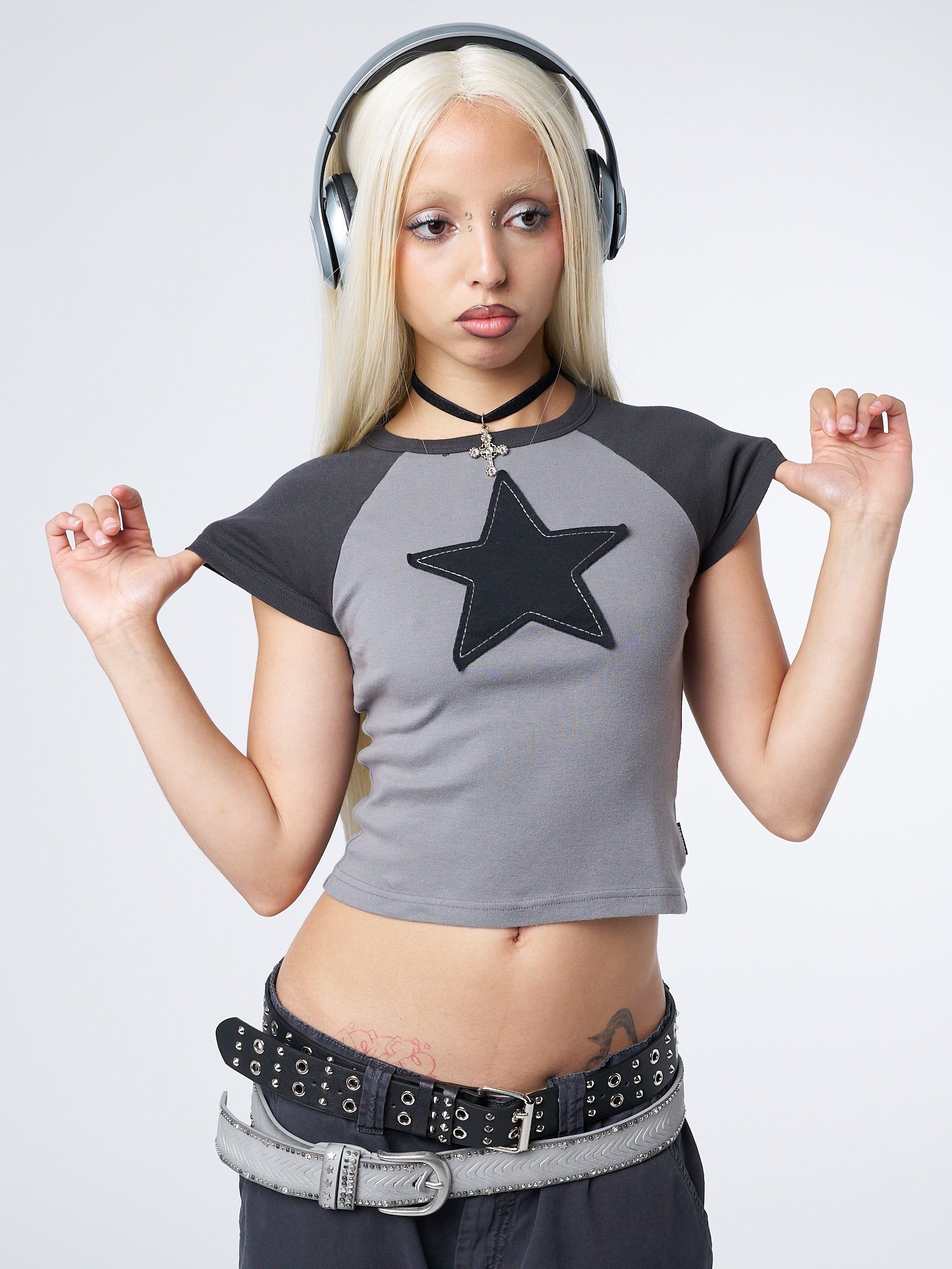 Starlight Grey Raglan Baby Tee sold by Minga London