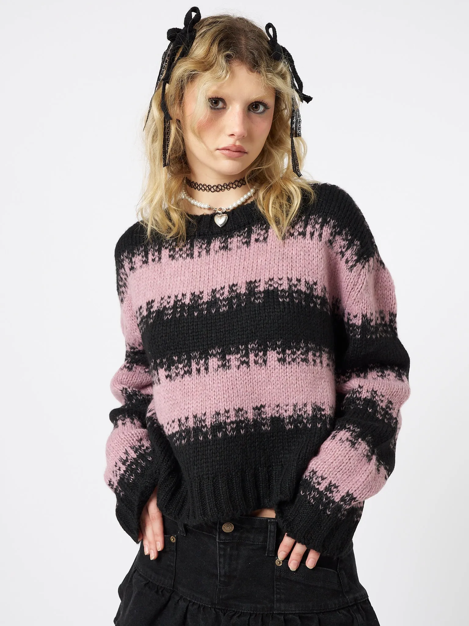 Clara Pink Cropped Striped Knit Sweater sold by Minga London product image thumbnail 4