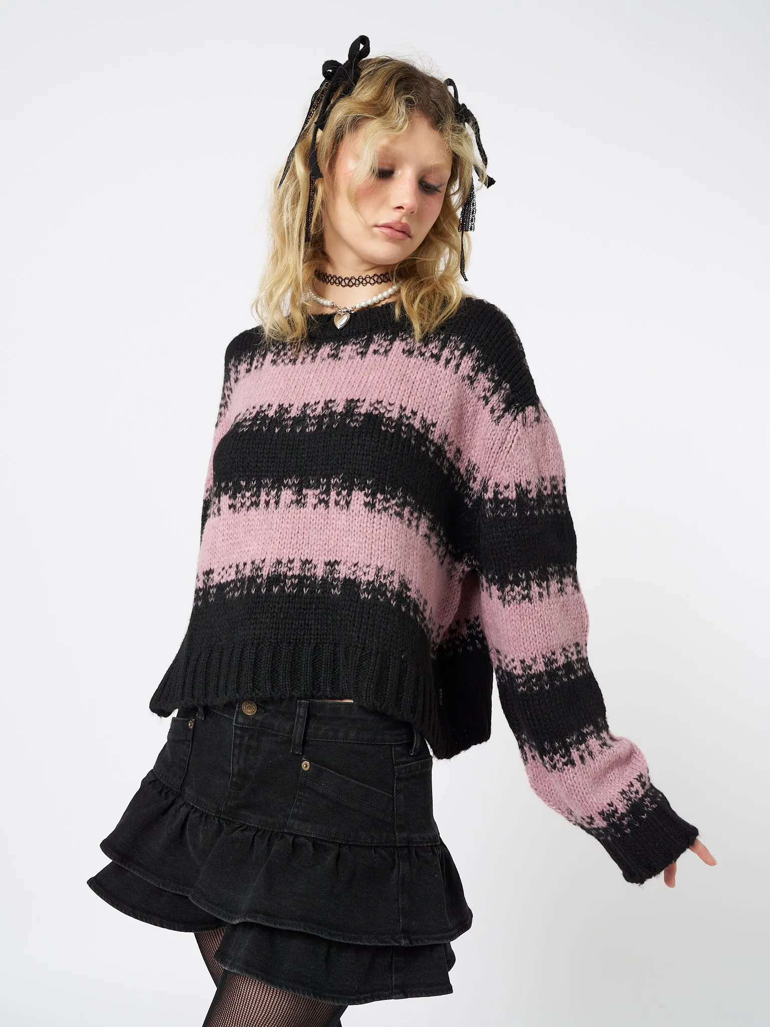 Clara Pink Cropped Striped Knit Sweater sold by Minga London product image thumbnail 2