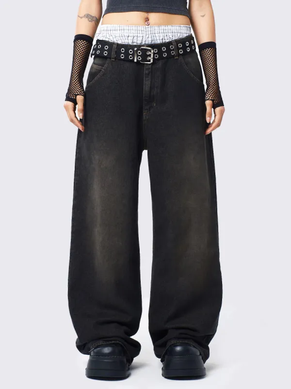Echo Black Overdye Baggy Jeans sold by Minga London