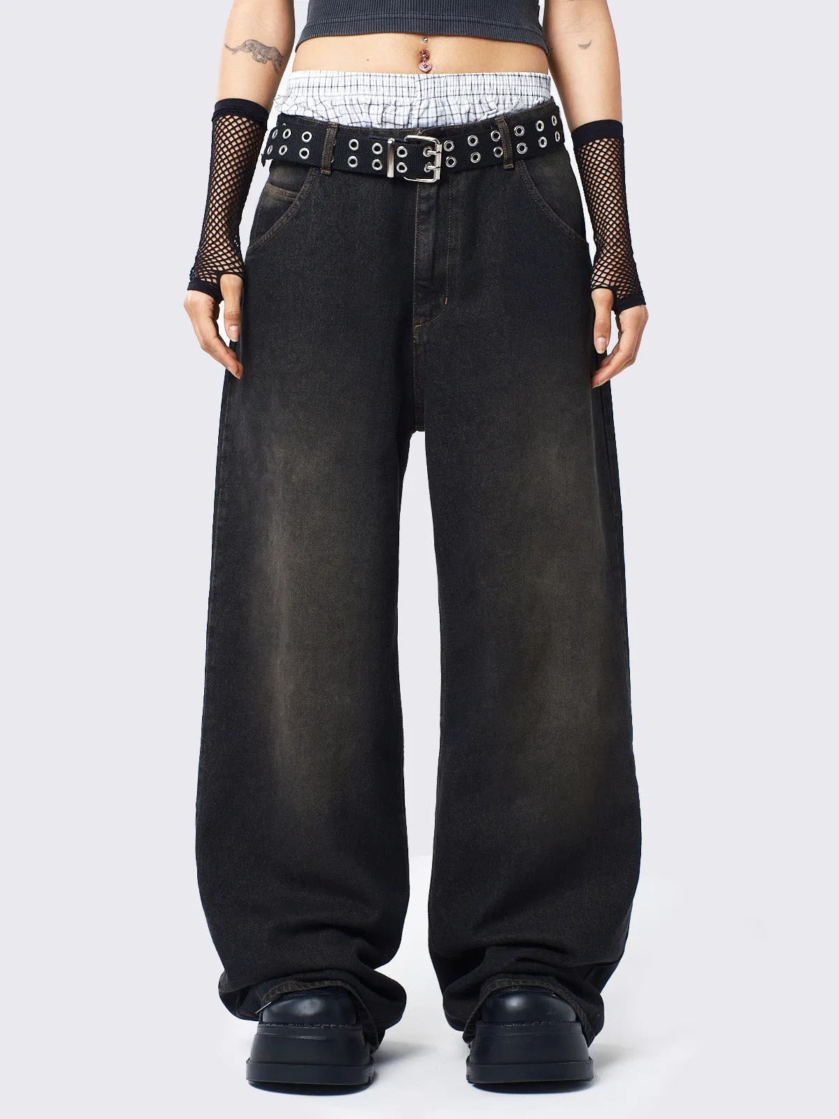 Echo Black Overdye Baggy Jeans sold by Minga London