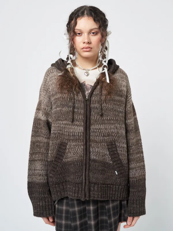 Oyster Zip Up Hood Knit Cardigan sold by Minga London