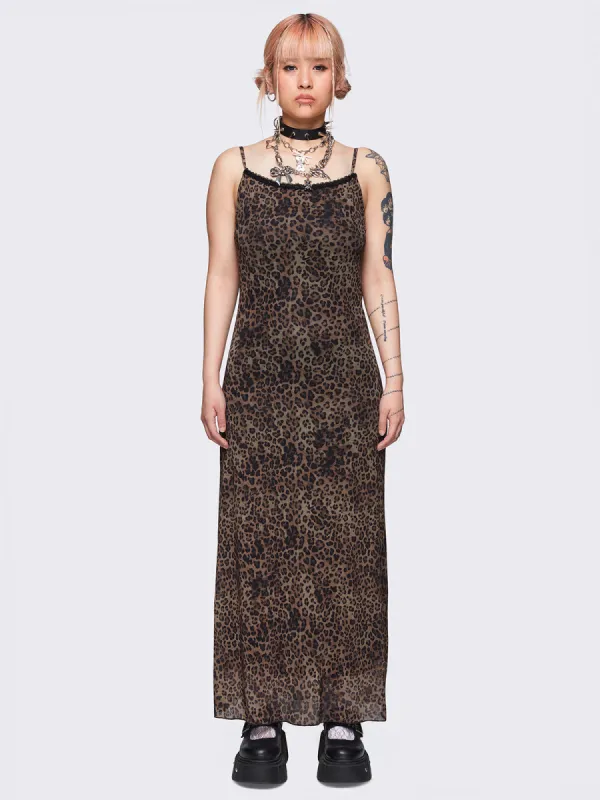 Nala Leopard Mesh Maxi Dress sold by Minga London
