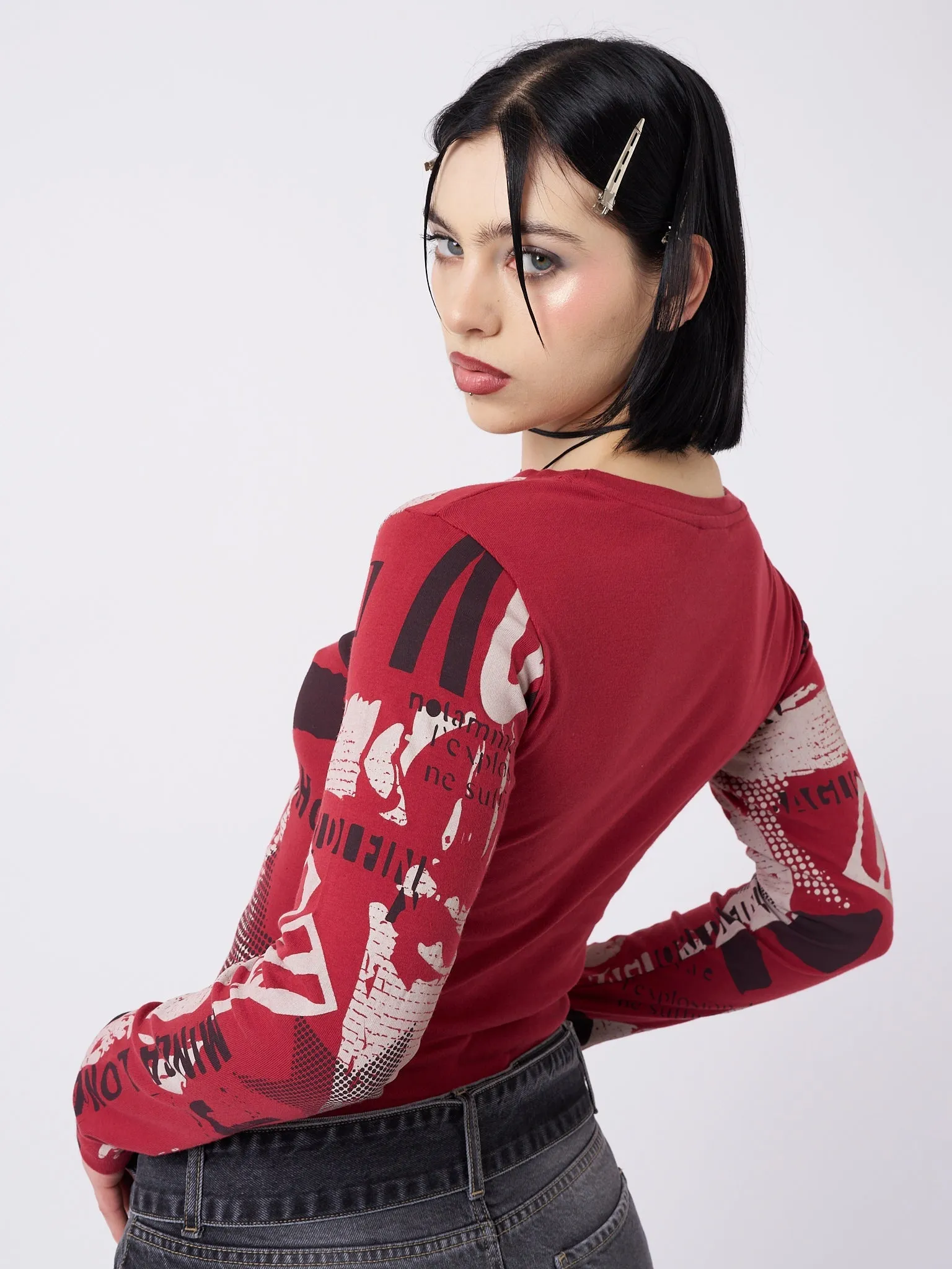 Veronic Red & Black Graphic Top sold by Minga London product image thumbnail 3
