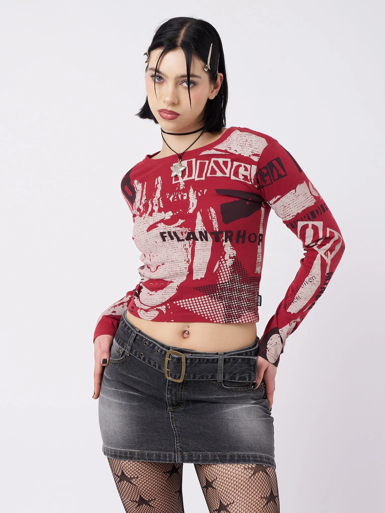 Veronic Red & Black Graphic Top sold by Minga London product image thumbnail 4