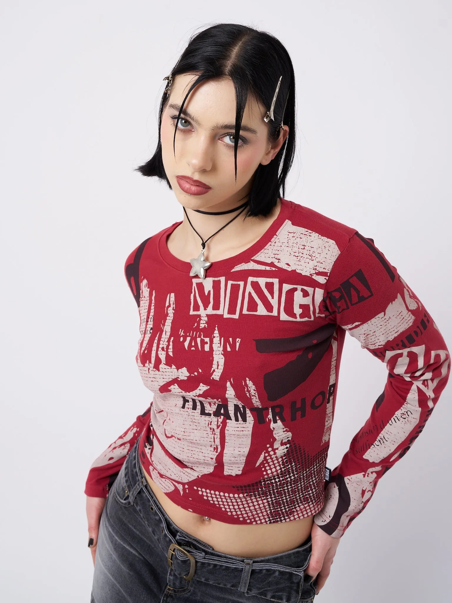 Veronic Red & Black Graphic Top sold by Minga London product image thumbnail 5