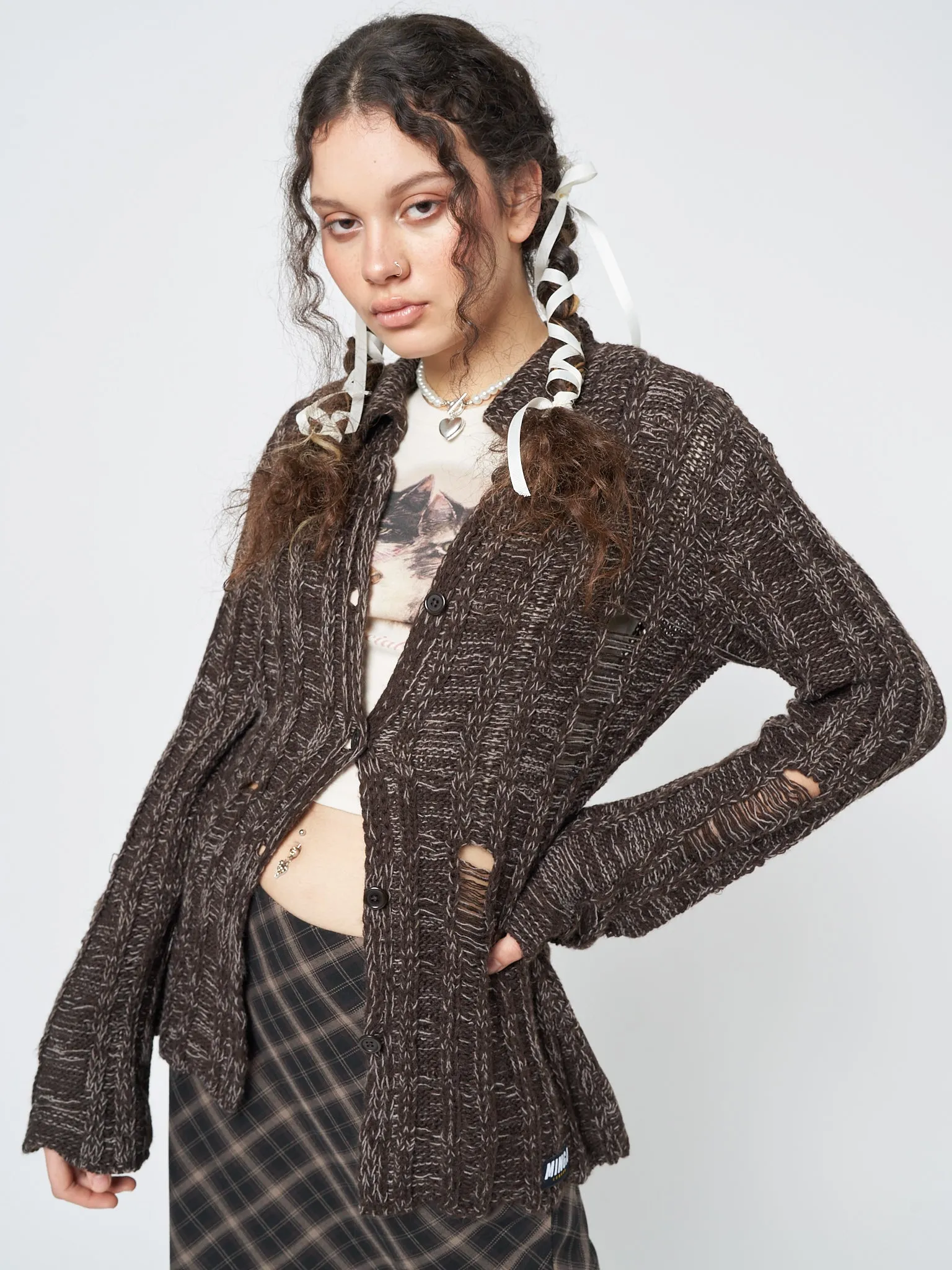 Gem Brown Distressed Knit Cardigan sold by Minga London product image thumbnail 3