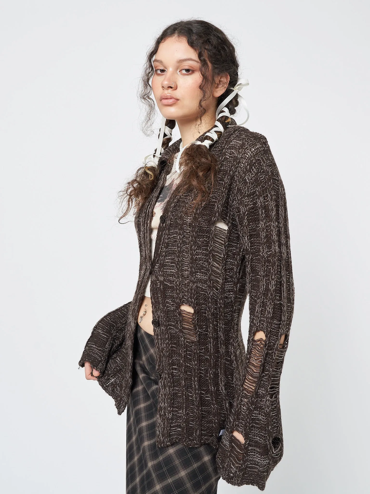 Gem Brown Distressed Knit Cardigan sold by Minga London product image thumbnail 4