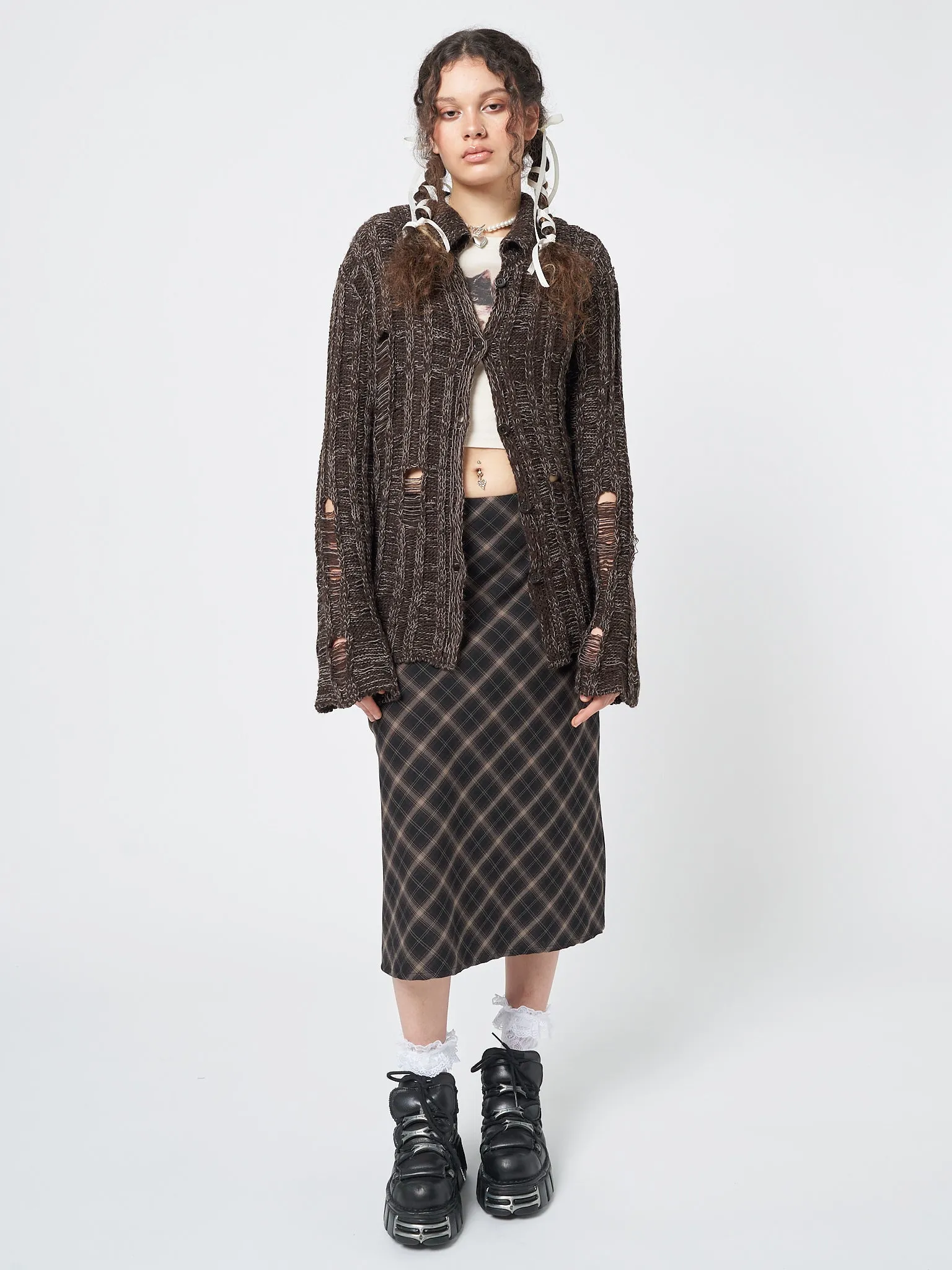 Gem Brown Distressed Knit Cardigan sold by Minga London product image thumbnail 5