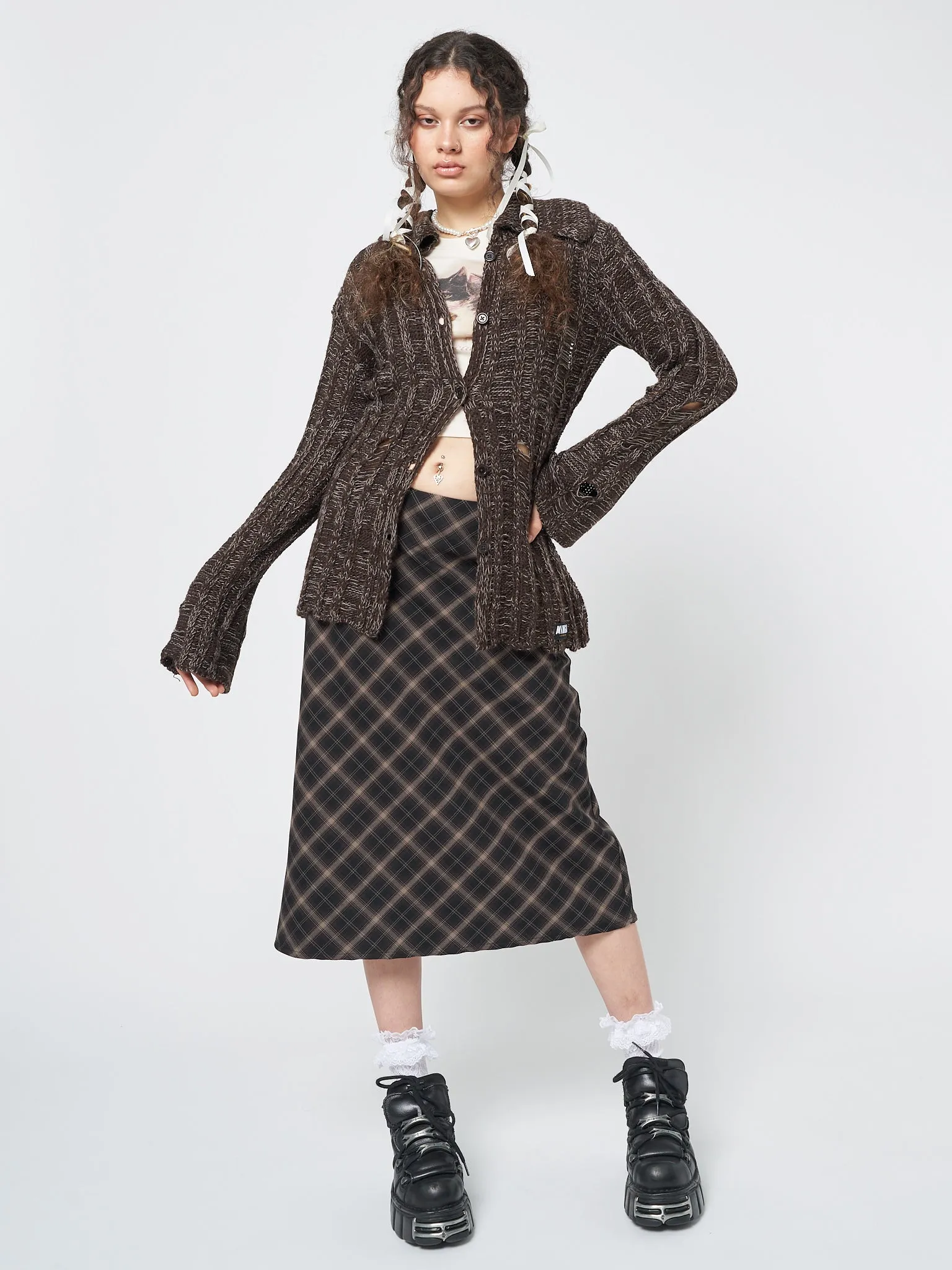 Gem Brown Distressed Knit Cardigan sold by Minga London product image thumbnail 2