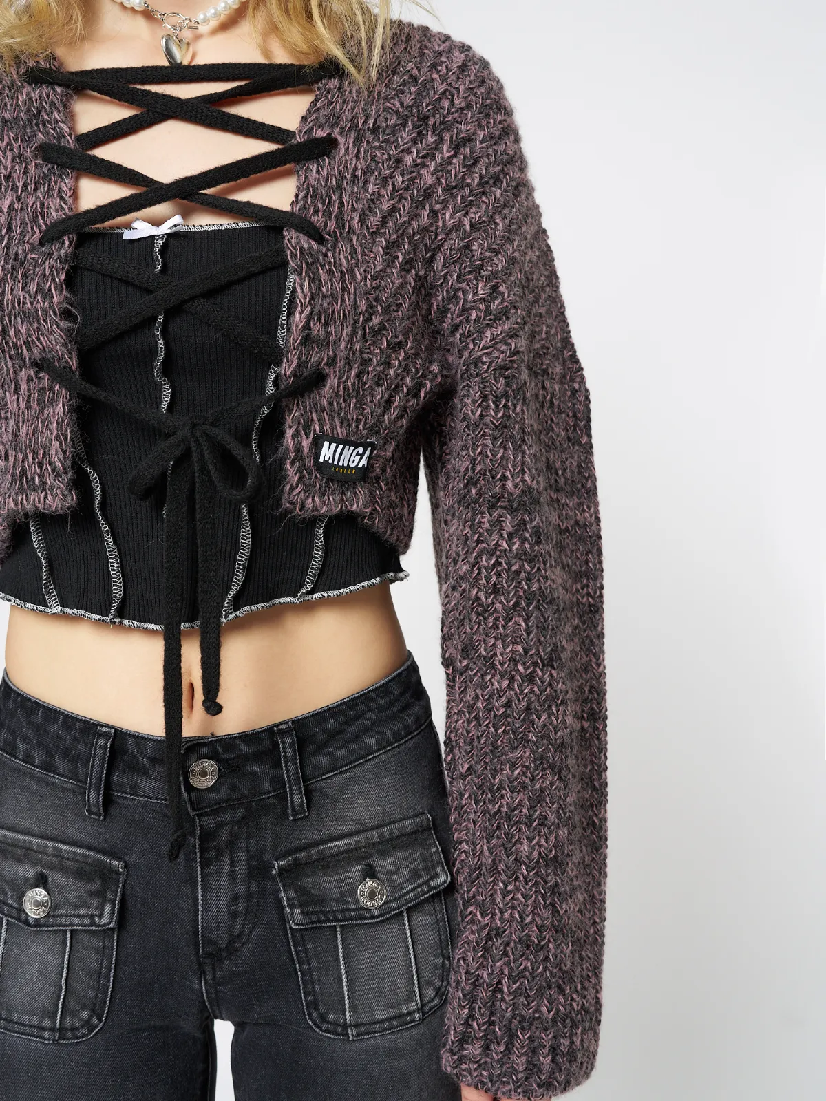 Arabella Mauve Knitted Lace Up Cardigan sold by Minga London product image thumbnail 3