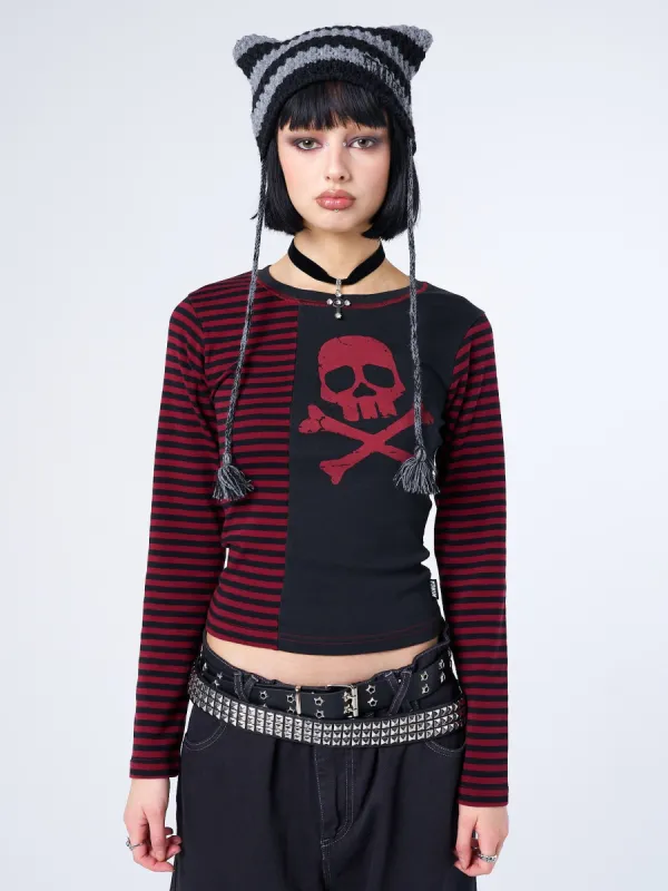 Skull Red Striped Top sold by Minga London