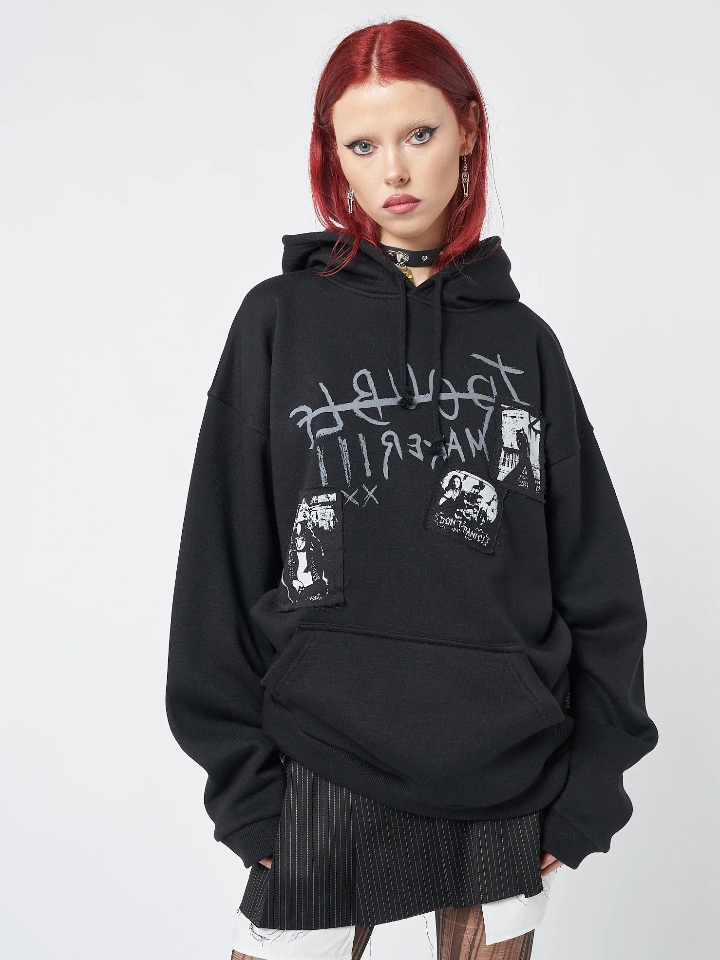 Troublemaker Patches Black Hoodie sold by Minga London