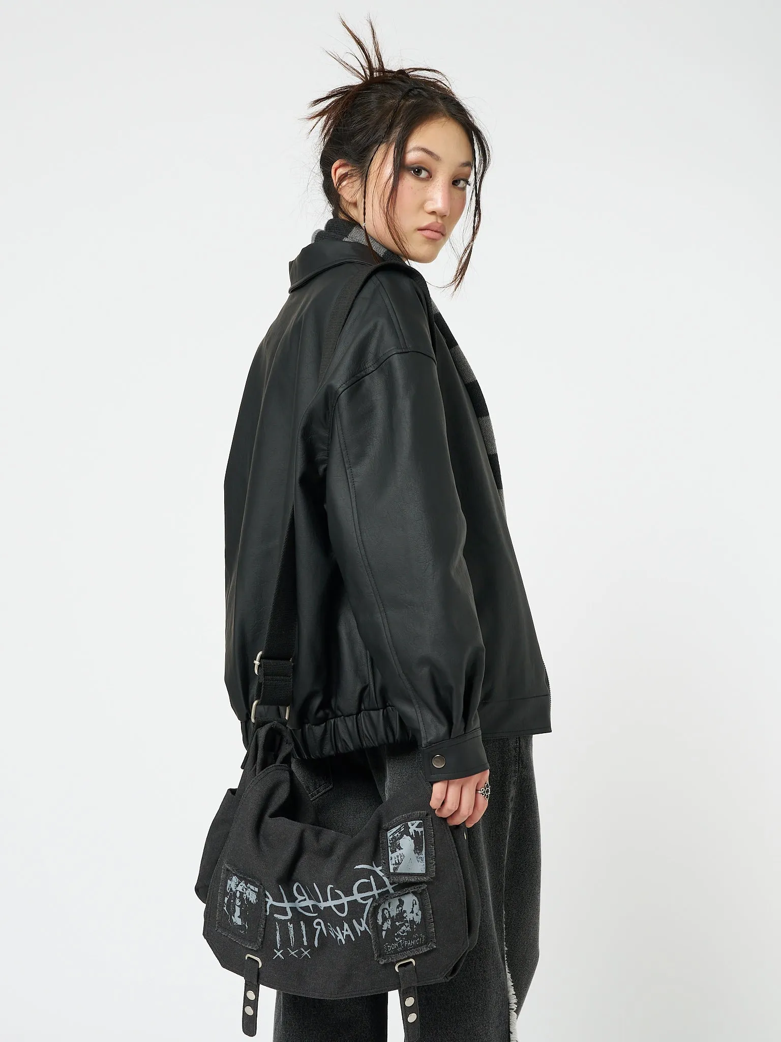 Olivia Vegan Leather Bomber Jacket in Black sold by Minga London product image thumbnail 3
